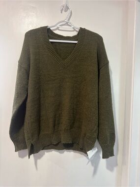 Yousify Women's Olive V-Neck Knit Sweater